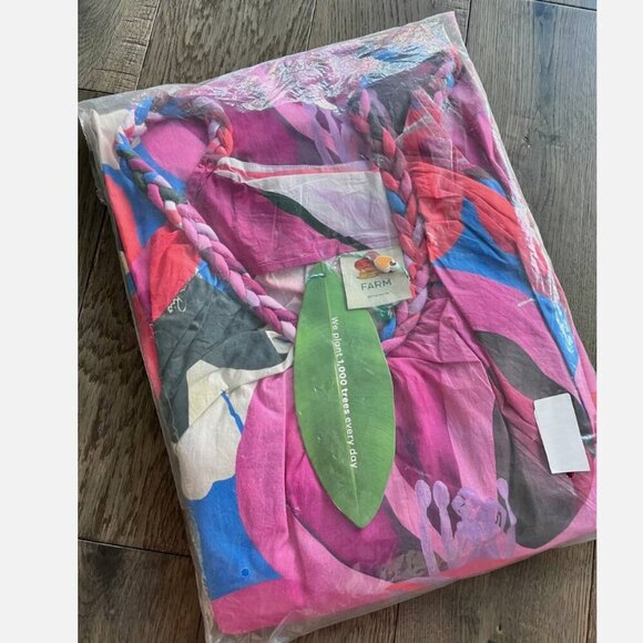 Farm Rio New Festival Color Halter Dress Size L Pink Blue Beach Sundress Braided - Picture 4 of 5